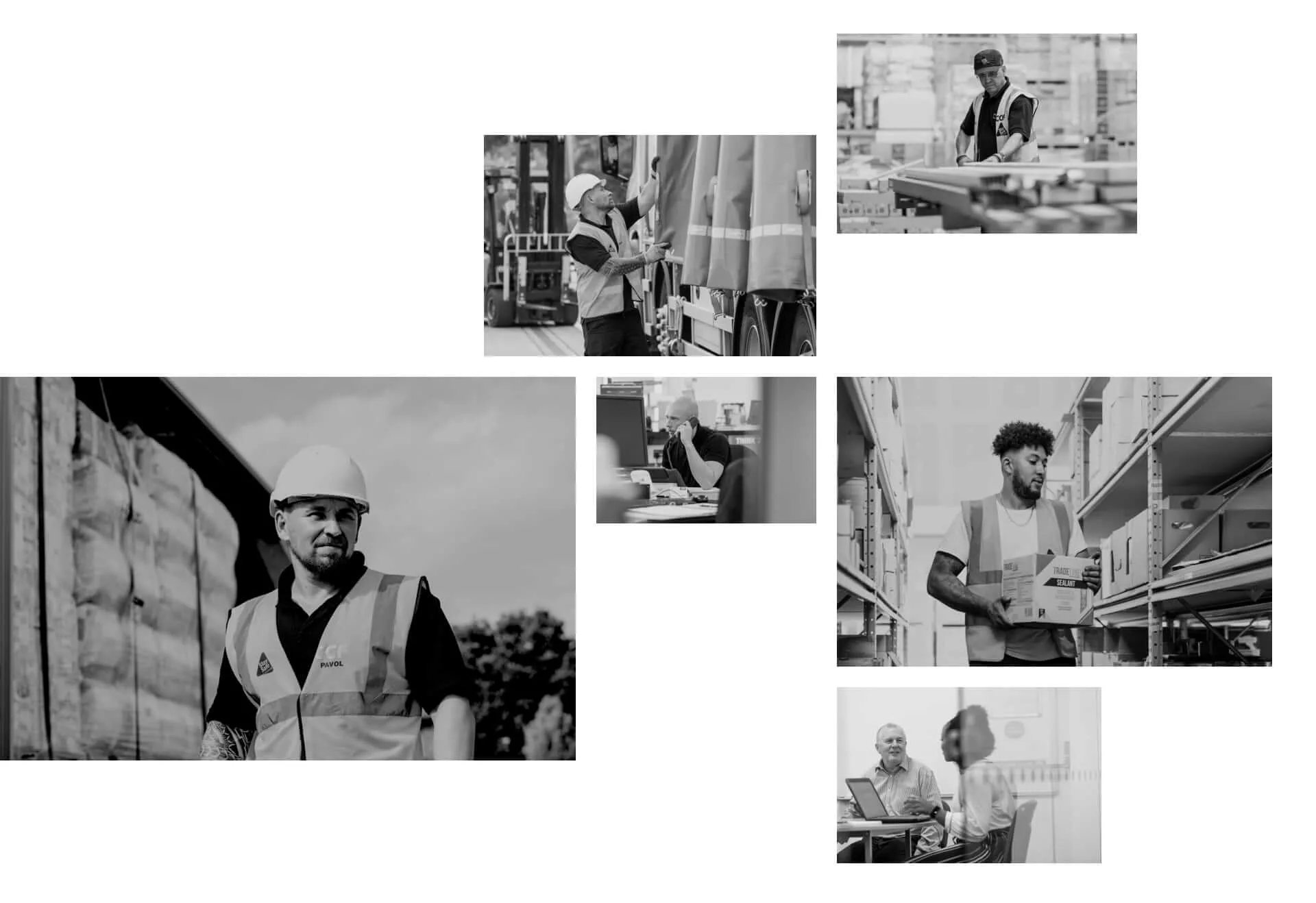 A montage of images in black and white showing staff members who work at CCF