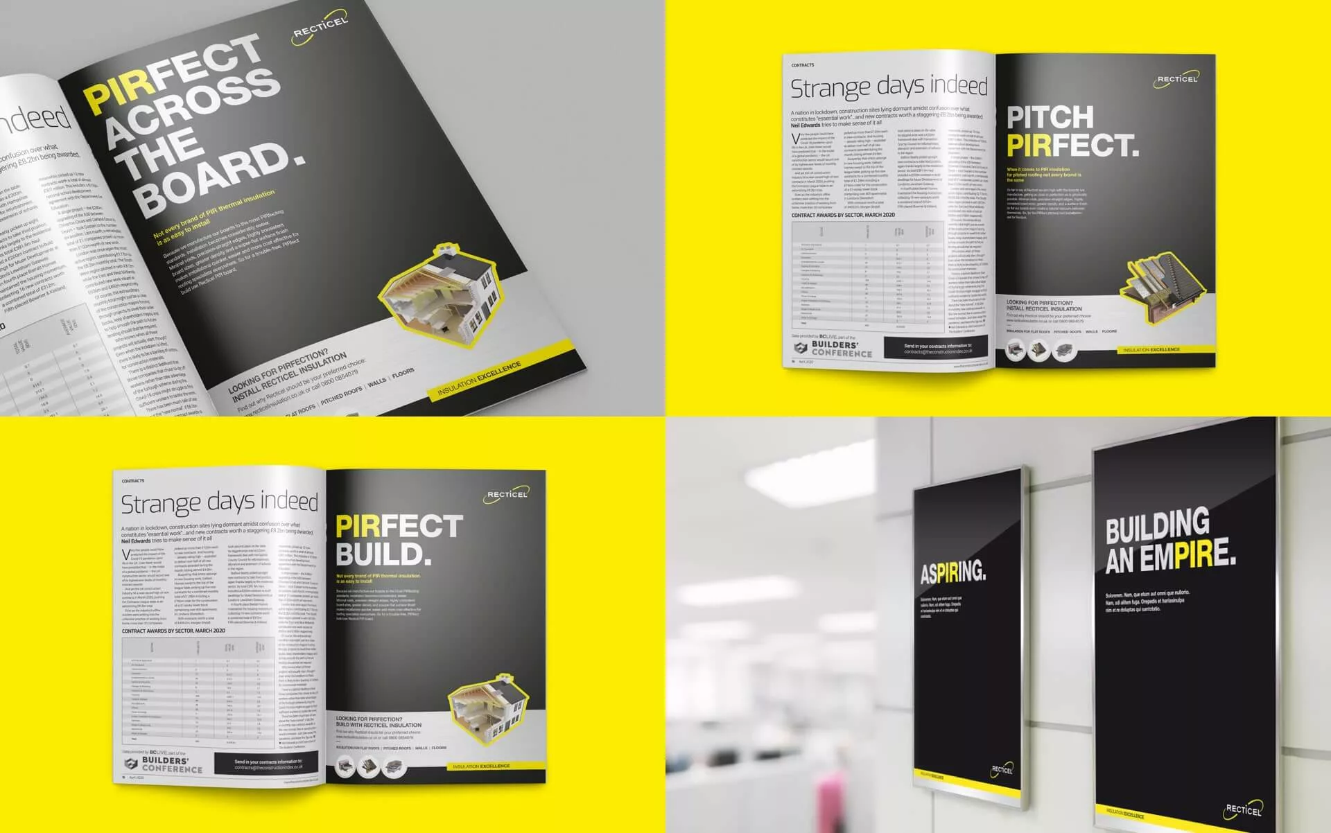 Four images showing the recticel magazine and wall prints
