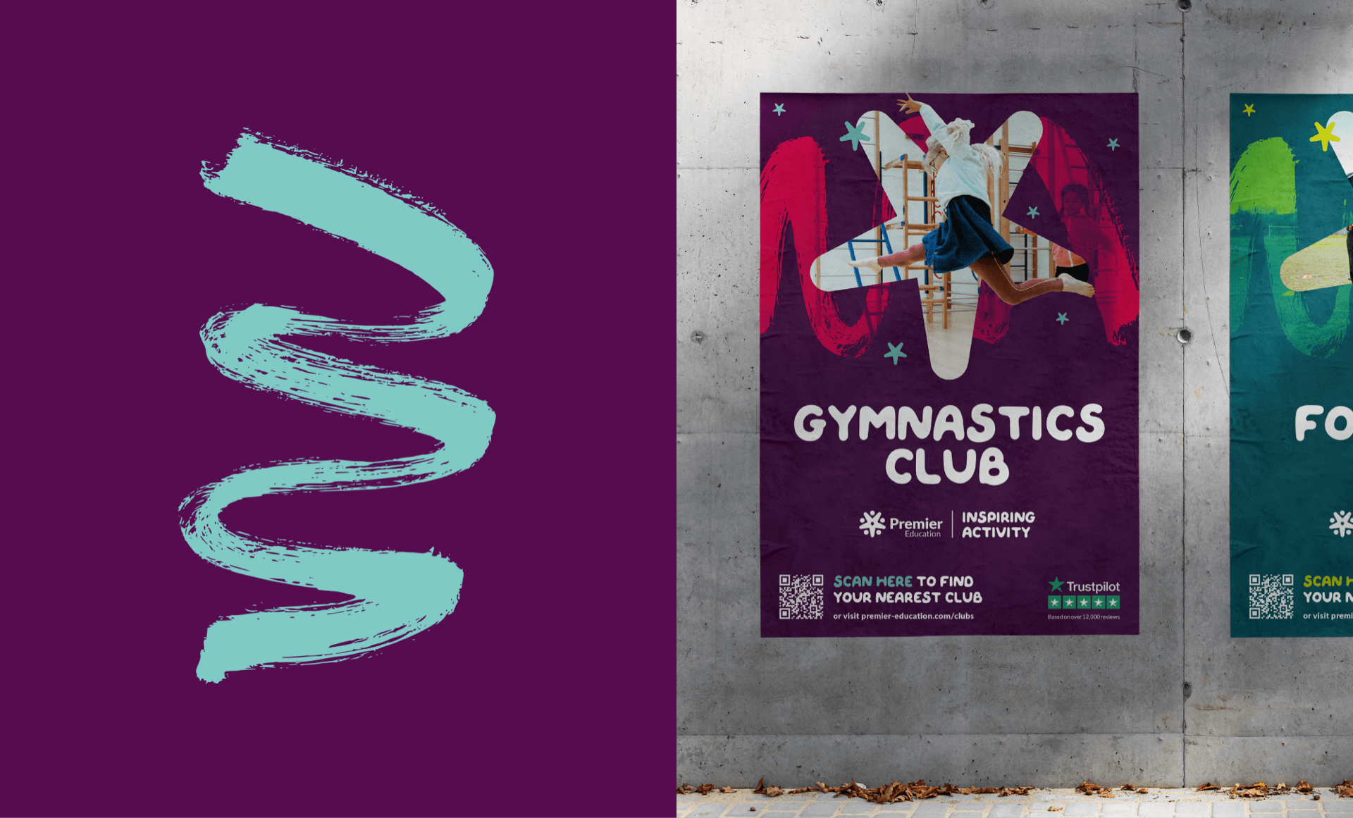 A mockup of a poster showing the promotion of a gymnastics club hosted by Premier Education.