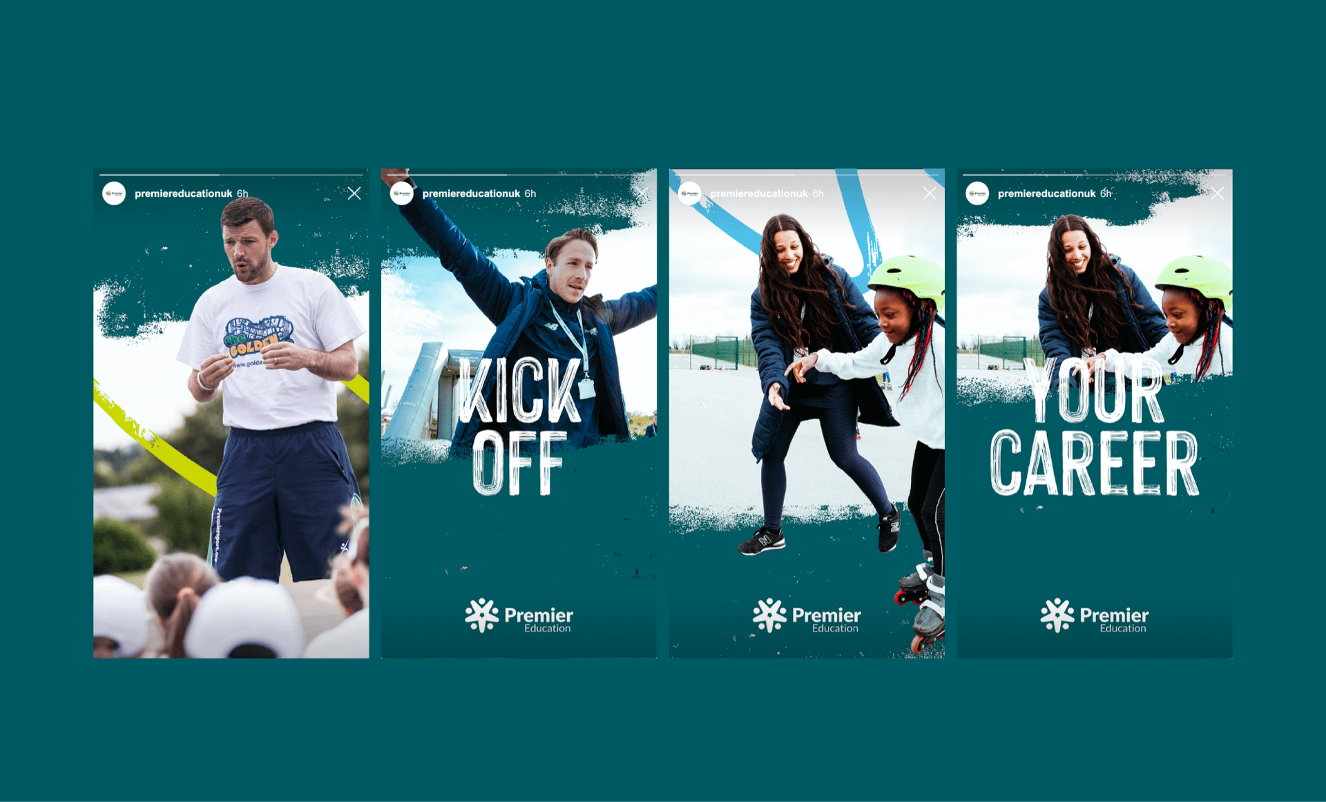 A storyboard of Instagram stories for Premier Education Group.