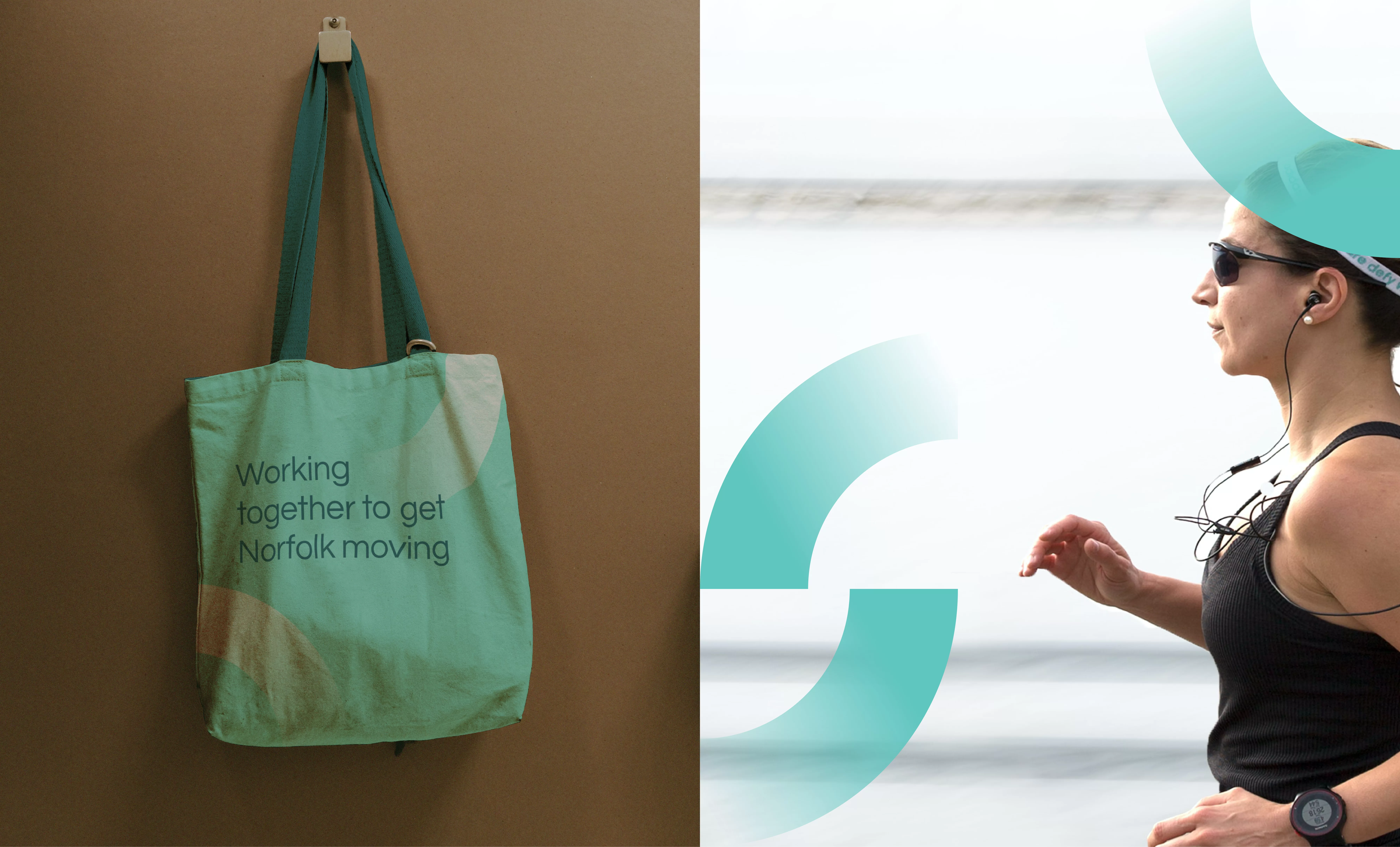 Working together to get norfolk moving tote bag with woman running