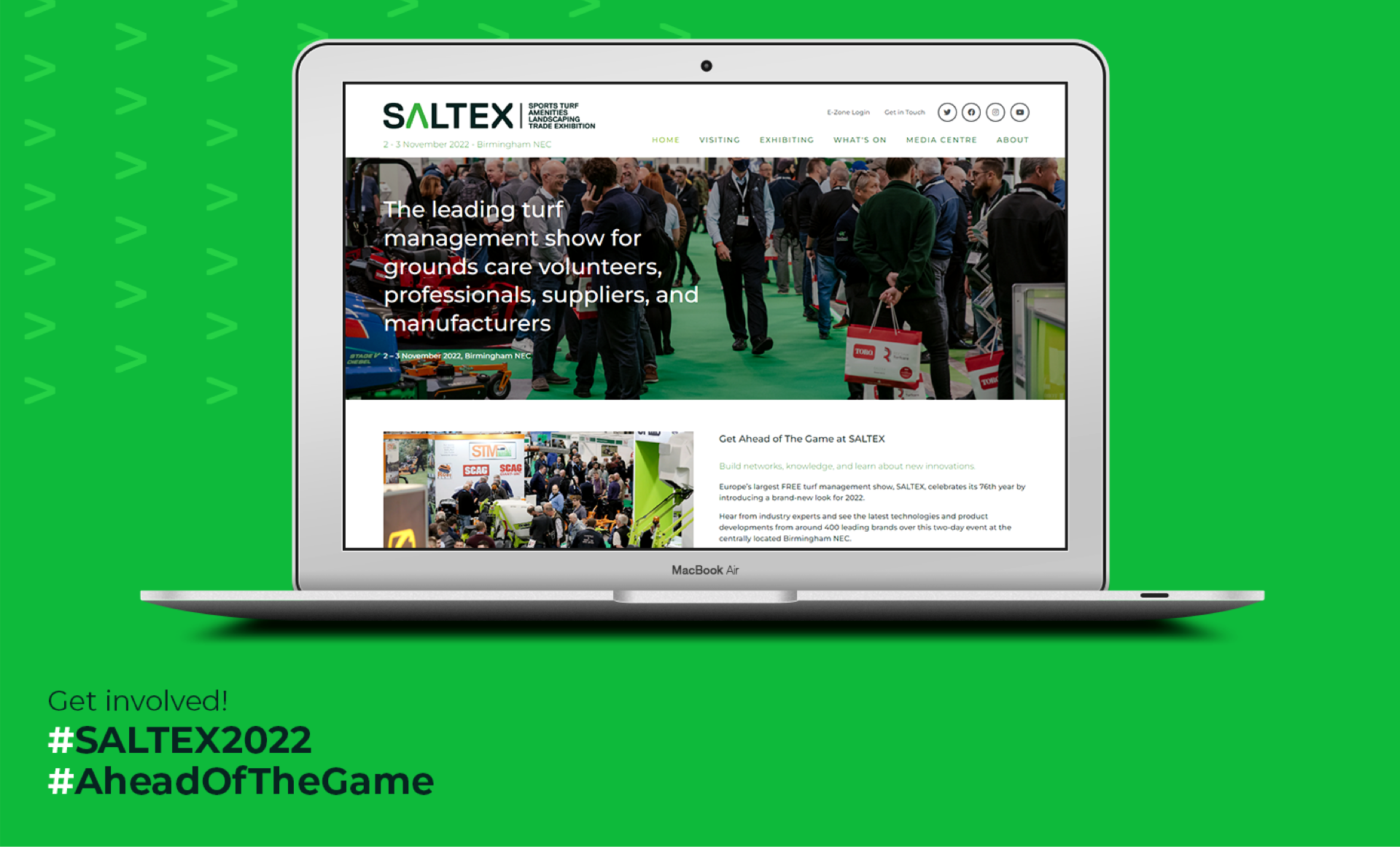 The SALTEX website shown on a laptop