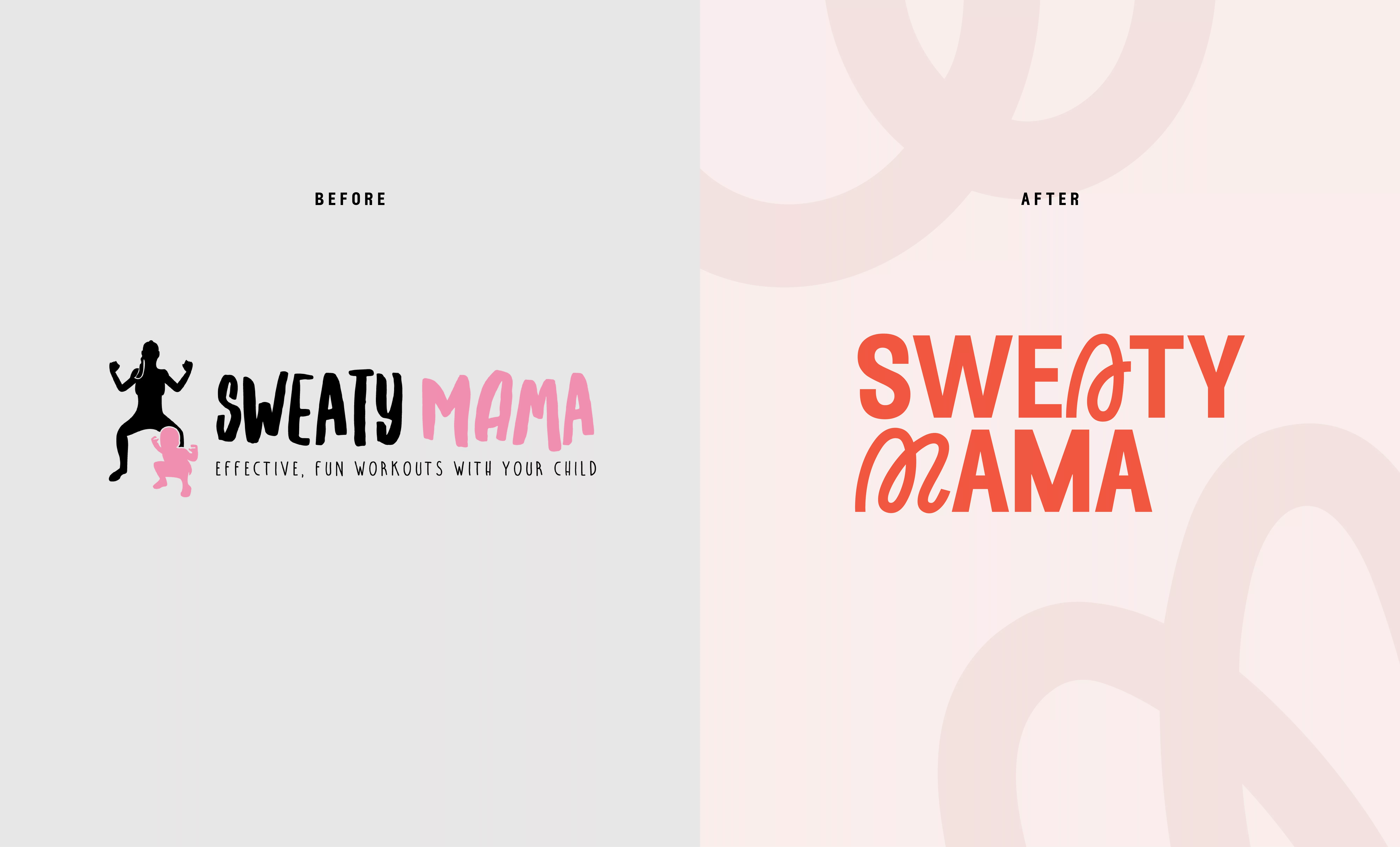 Side by side comparison of Sweaty Mama branding